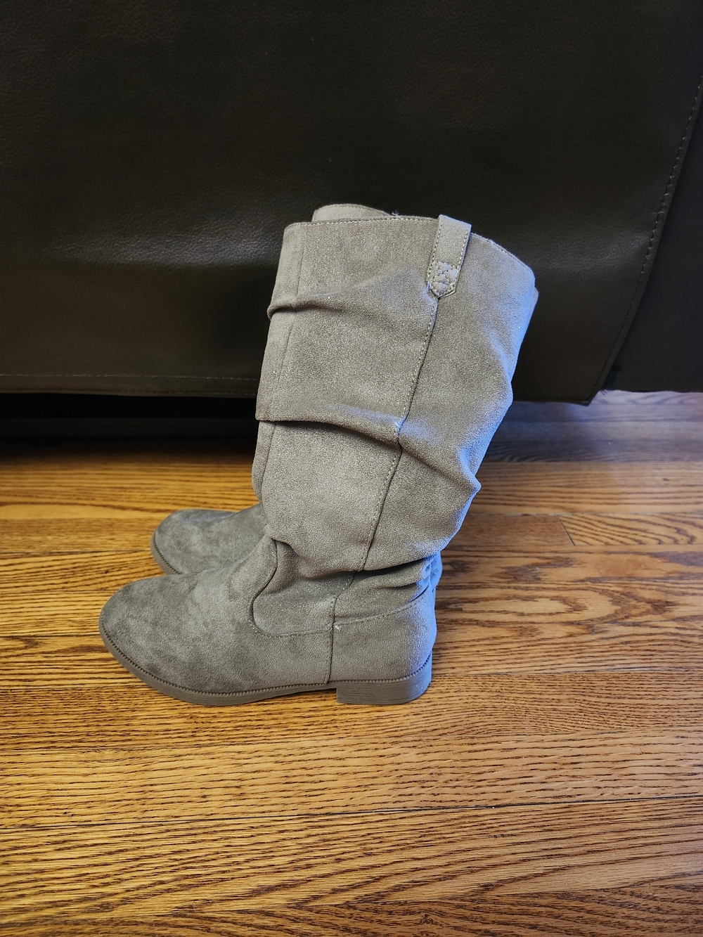 Gray Slouchy Suede Knee-High Boots